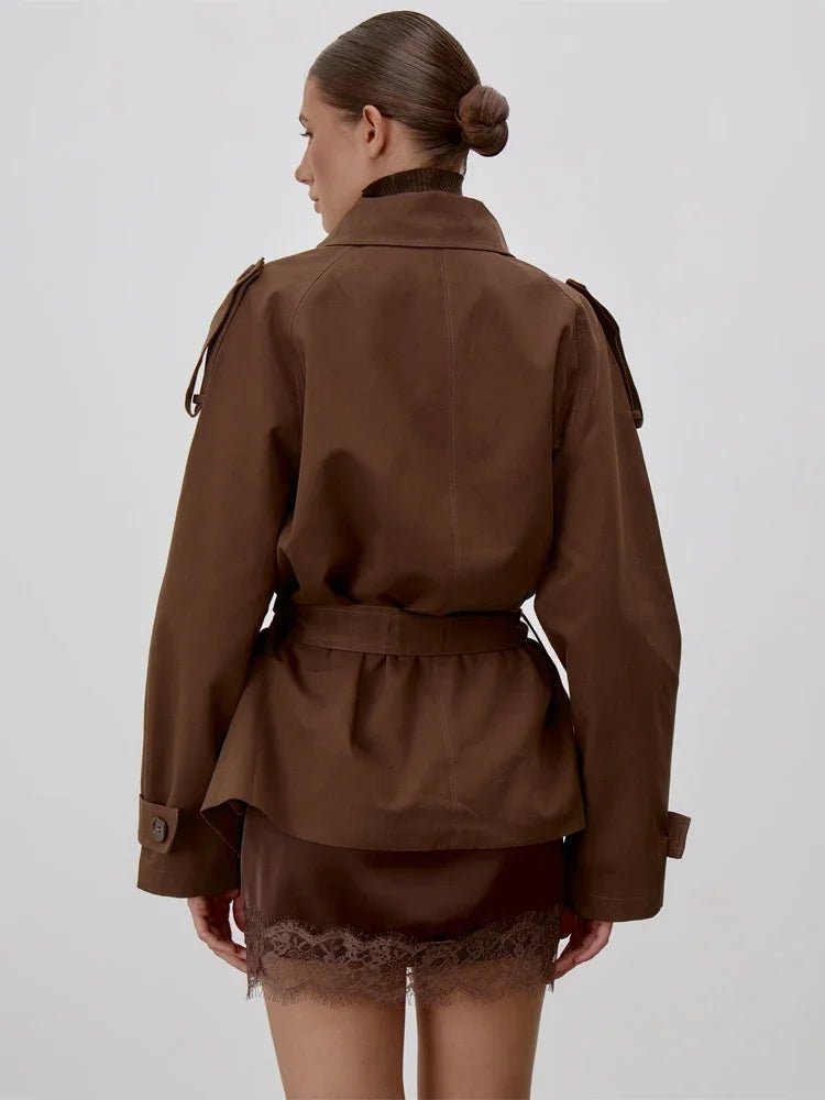 Women's Lace Trim Trench Coat with Stand Collar - photo 7