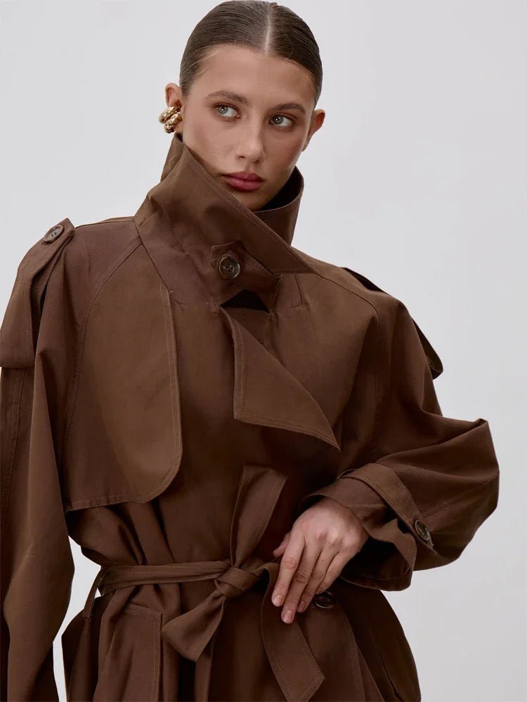 Women's Lace Trim Trench Coat with Stand Collar - photo 8