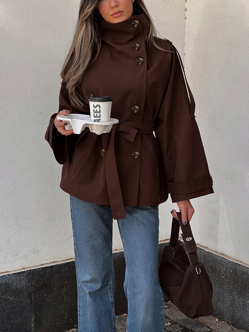 Women's Lace Trim Cropped Trench Coat - photo 3
