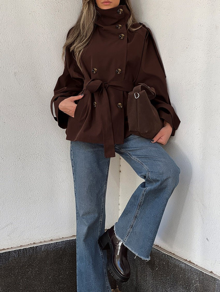 Women's Lace Trim Cropped Trench Coat - photo 4