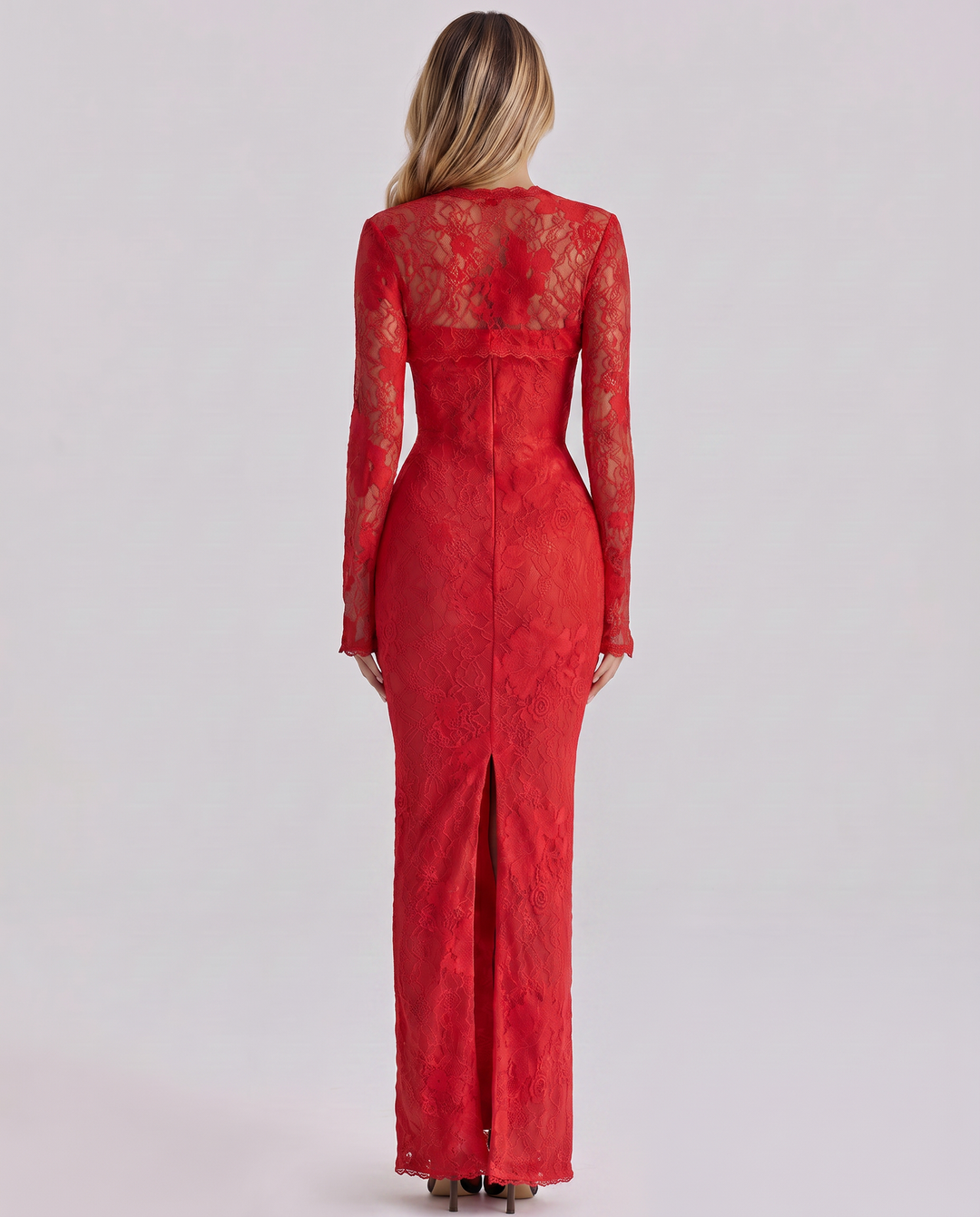 Women's Lace Trim Long Sleeve Maxi Dress - photo 10