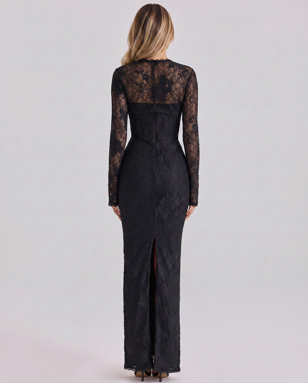 Women's Lace Trim Long Sleeve Maxi Dress - photo 12
