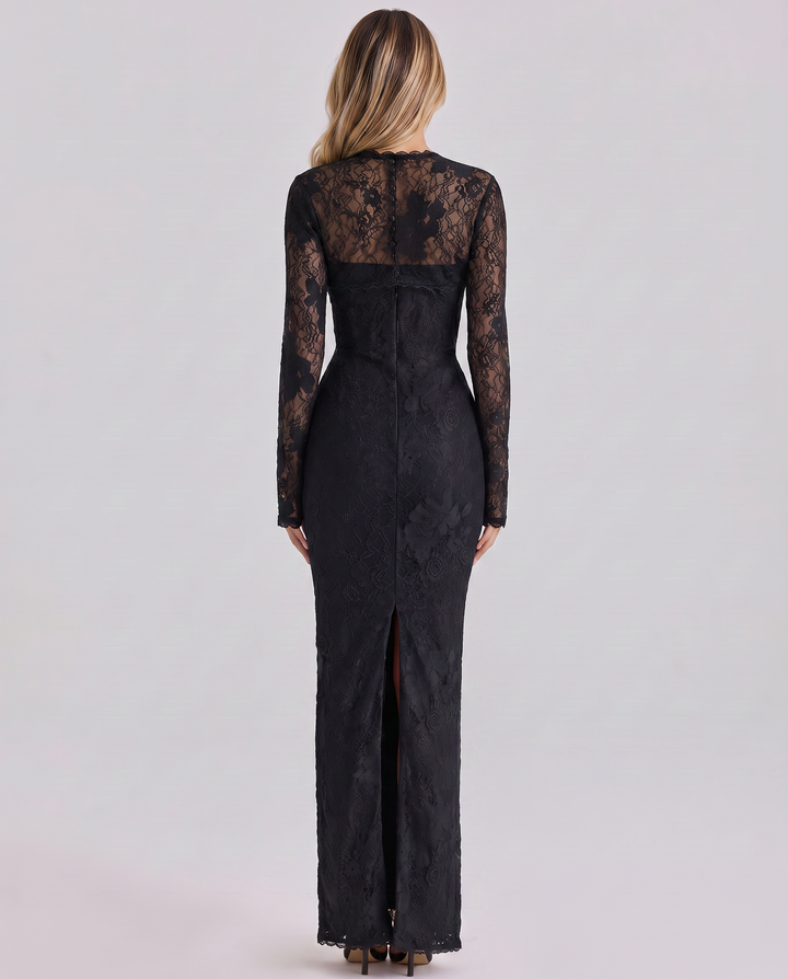 Women's Lace Trim Long Sleeve Maxi Dress - photo 12