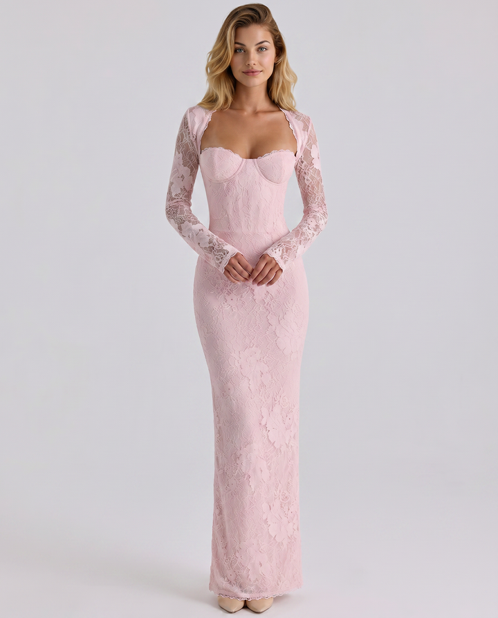 Women's Lace Trim Long Sleeve Maxi Dress - photo 13