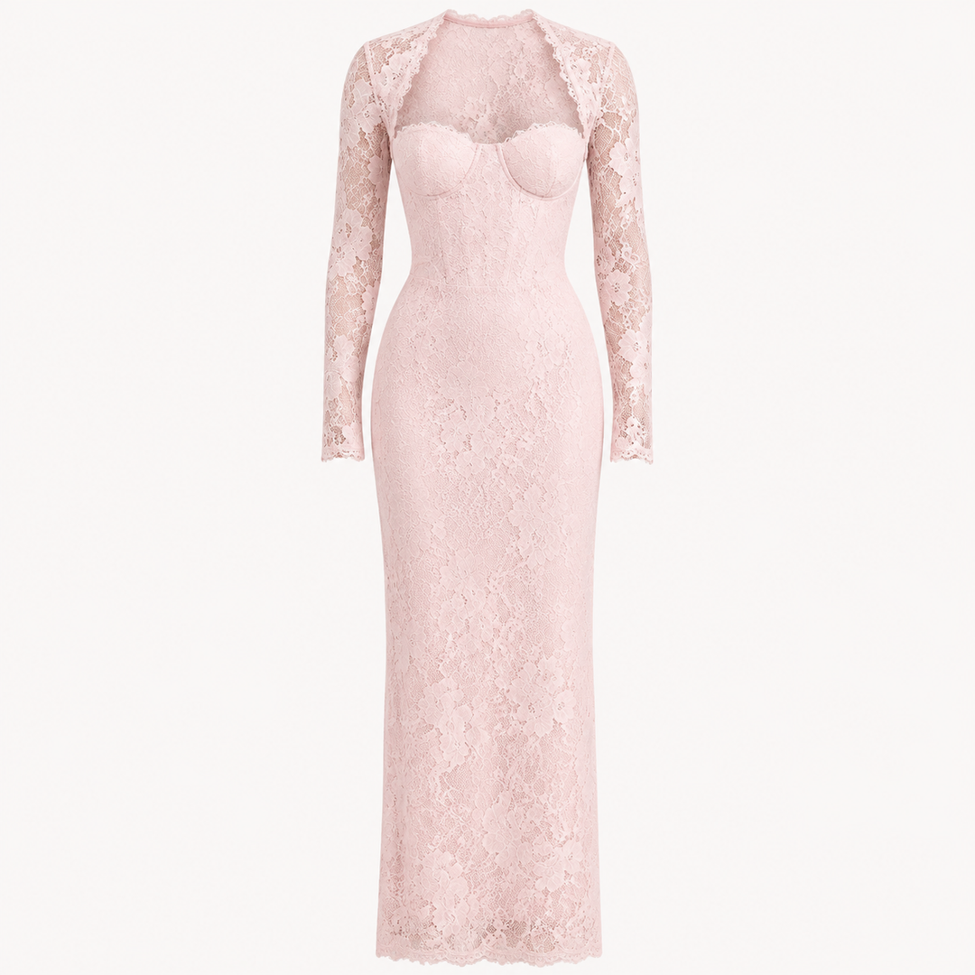 Women's Lace Trim Long Sleeve Maxi Dress - photo 5