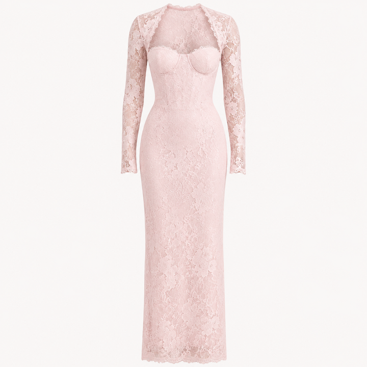 Women's Lace Trim Long Sleeve Maxi Dress - photo 5