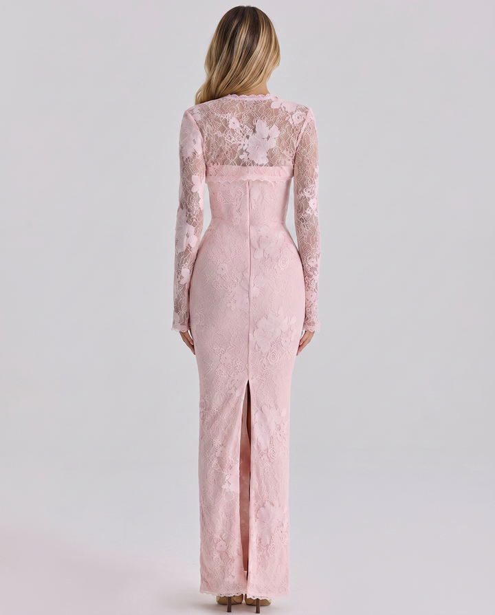 Women's Lace Trim Long Sleeve Maxi Dress - photo 6