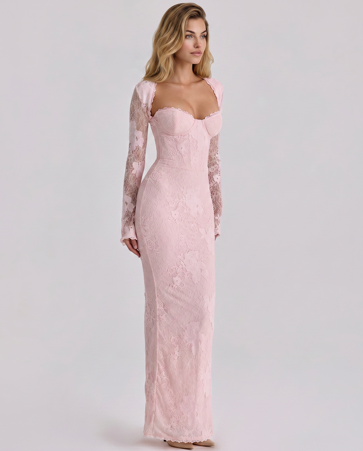 Women's Lace Trim Long Sleeve Maxi Dress - photo 8