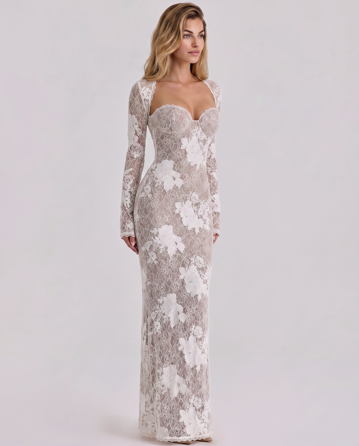 Women's Lace Trim Long Sleeve Maxi Dress - photo 9
