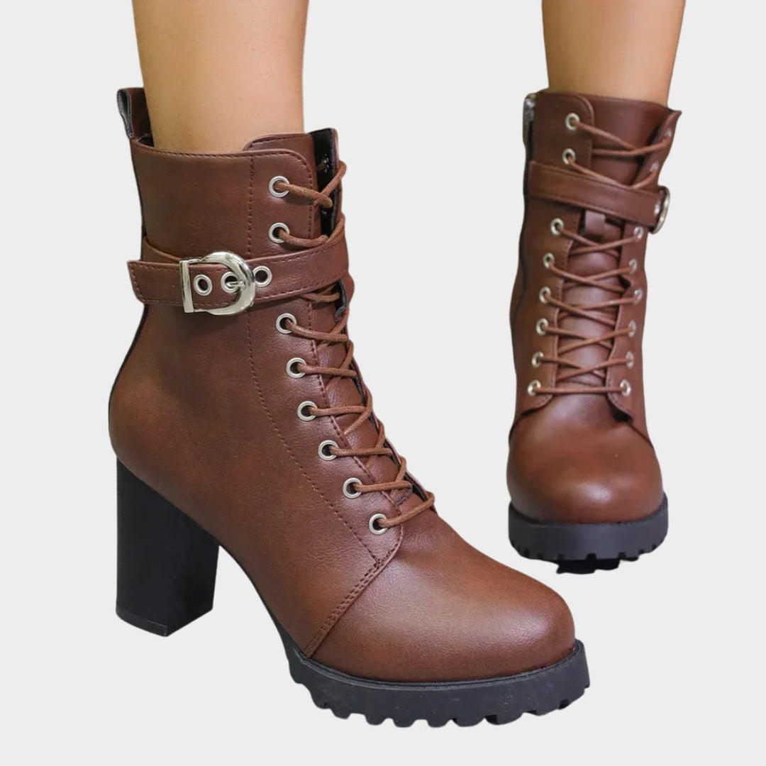 Women's Lace-Up Combat Ankle Boots with Buckle Strap - photo 1
