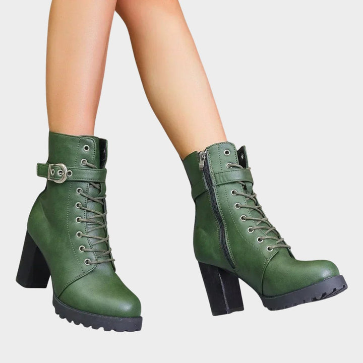 Women's Lace-Up Combat Ankle Boots with Buckle Strap - photo 10
