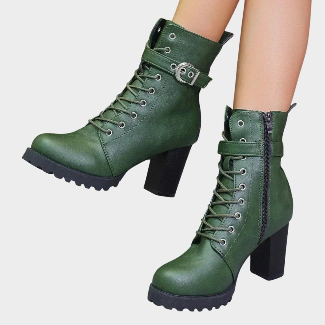 Women's Lace-Up Combat Ankle Boots with Buckle Strap - photo 2