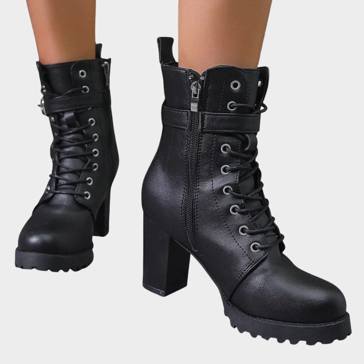 Women's Lace-Up Combat Ankle Boots with Buckle Strap - photo 3