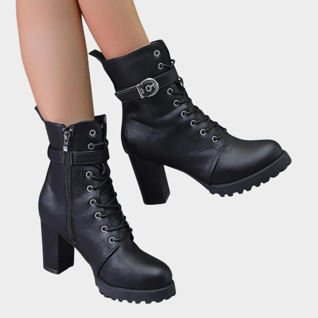 Women's Lace-Up Combat Ankle Boots with Buckle Strap - photo 4