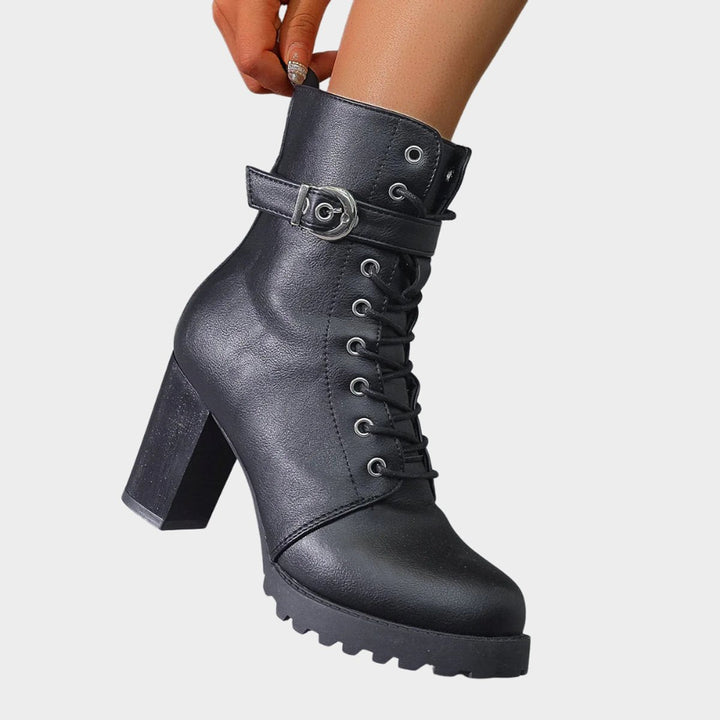 Women's Lace-Up Combat Ankle Boots with Buckle Strap - photo 5