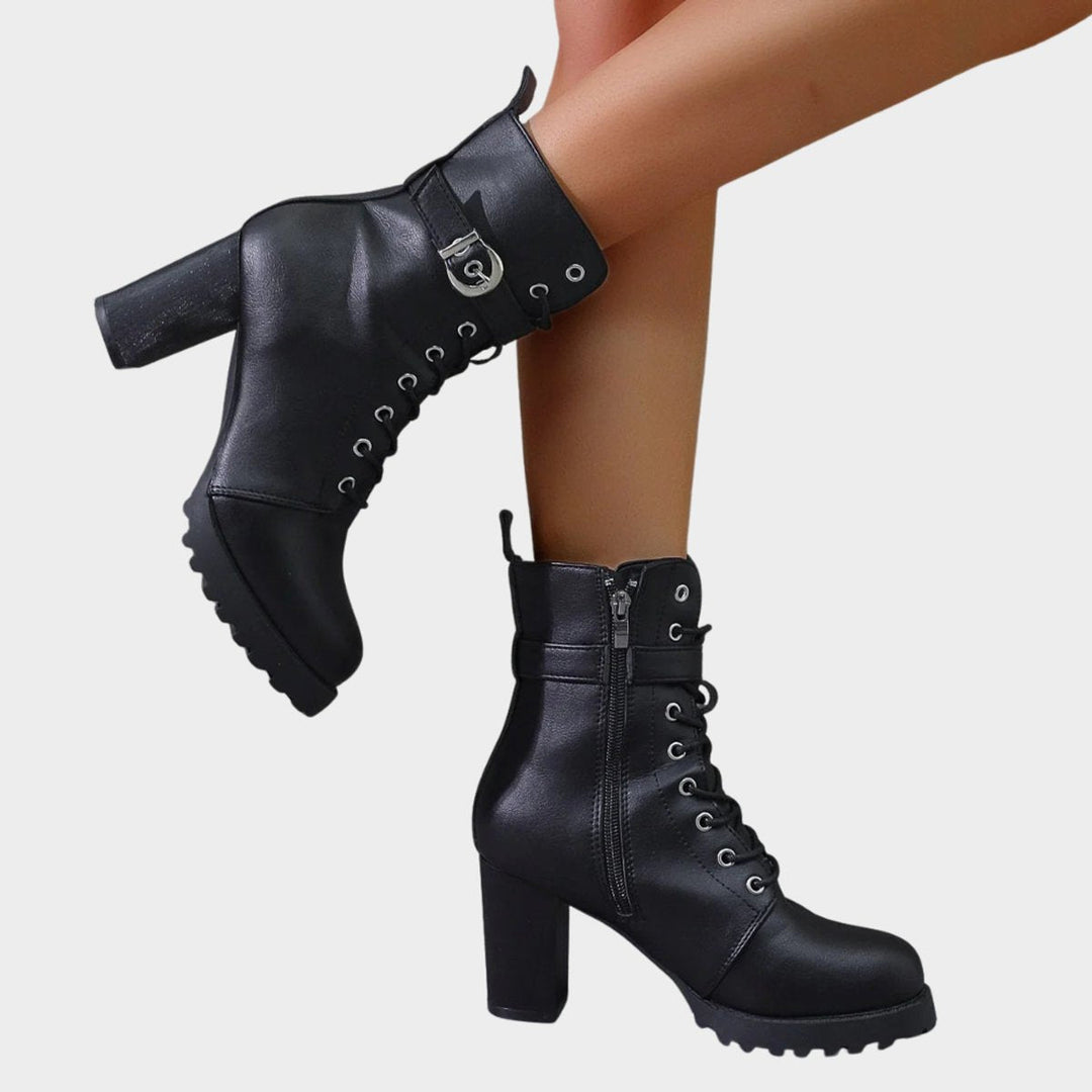 Women's Lace-Up Combat Ankle Boots with Buckle Strap - photo 6