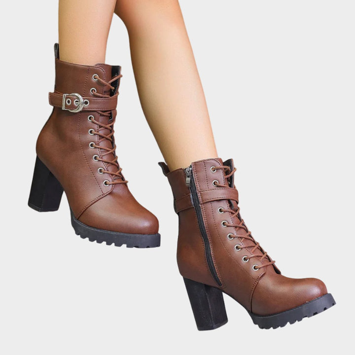 Women's Lace-Up Combat Ankle Boots with Buckle Strap - photo 7