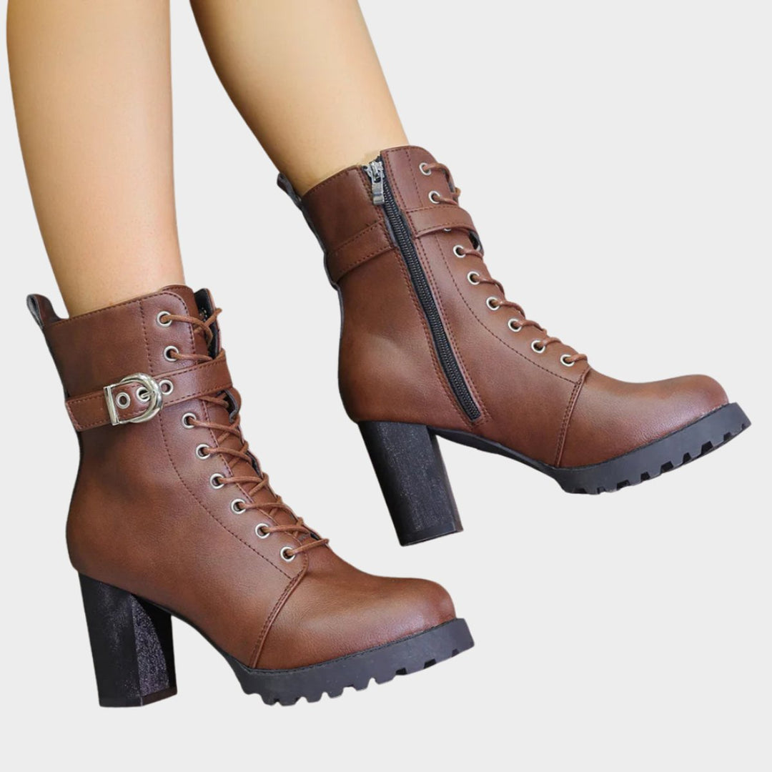 Women's Lace-Up Combat Ankle Boots with Buckle Strap - photo 8