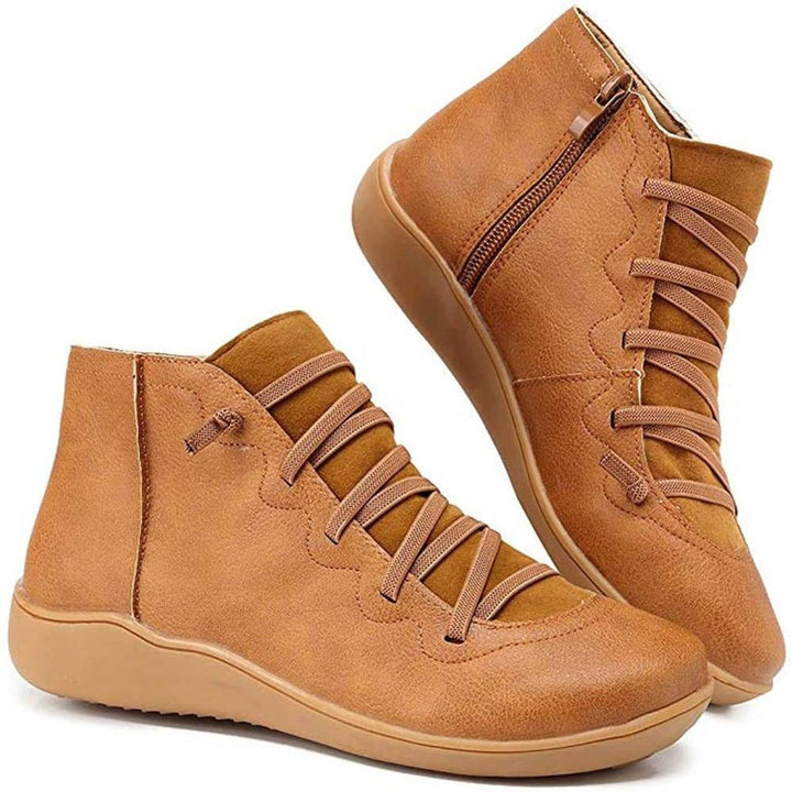 Women's Lace-up Side-zip Flat Leather Ankle Boots - photo 1