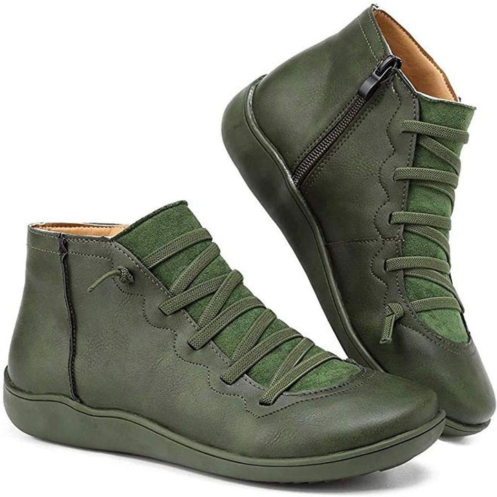 Women's Lace-up Side-zip Flat Leather Ankle Boots - photo 6