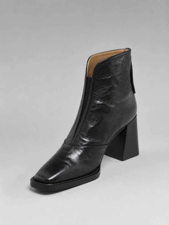 Women's Leather Ankle Boots - Block Heel - photo 1