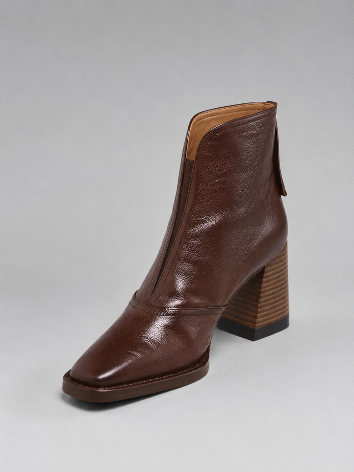 Women's Leather Ankle Boots - Block Heel - photo 2