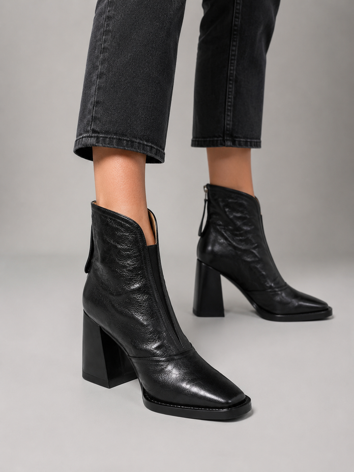 Women's Leather Ankle Boots - Block Heel - photo 3