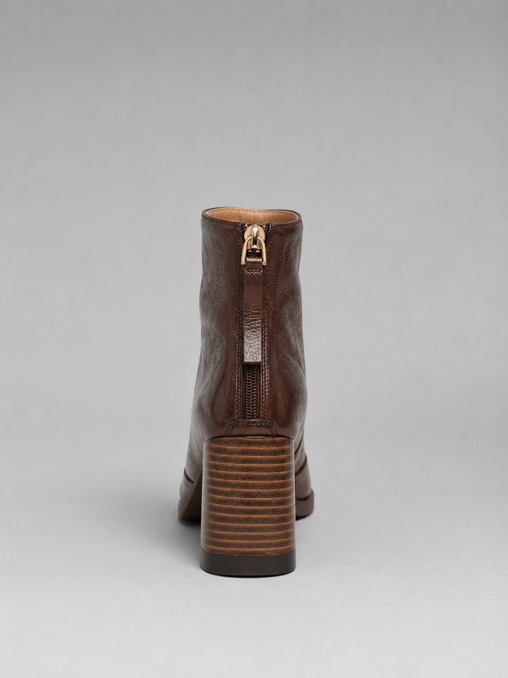 Women's Leather Ankle Boots - Block Heel - photo 5