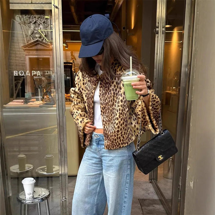 Women's Leopard Print Relaxed Jacket with Button Front - photo 2