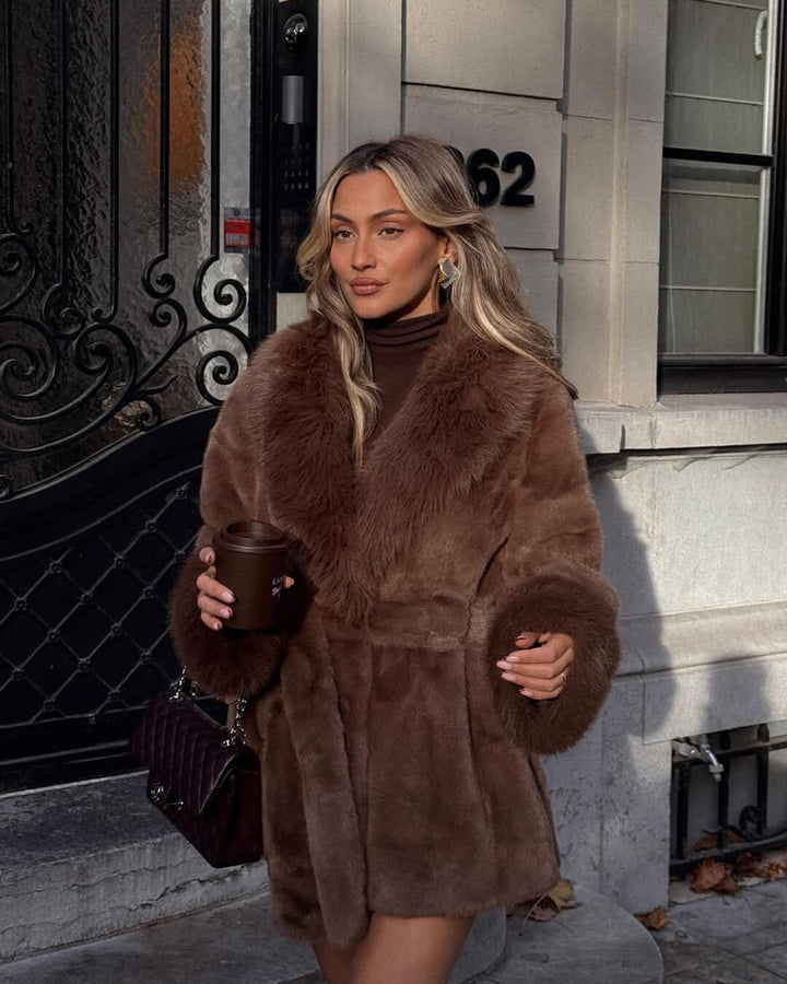 Women's Coat with Faux Fur Trim Collar and Cuffs - photo 11
