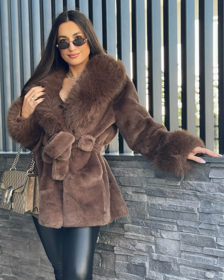 Women's Coat with Faux Fur Trim Collar and Cuffs - photo 12