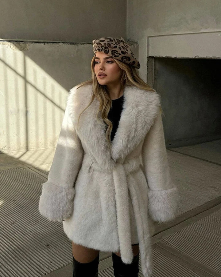 Women's Coat with Faux Fur Trim Collar and Cuffs - photo 5