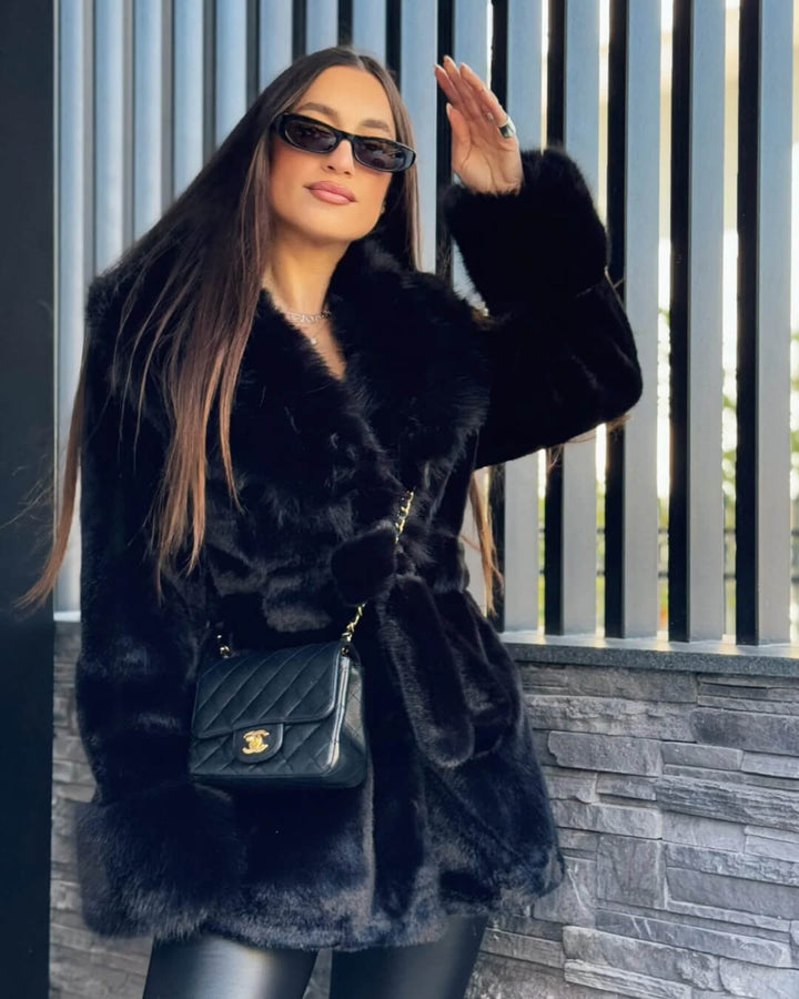 Women's Coat with Faux Fur Trim Collar and Cuffs - photo 6