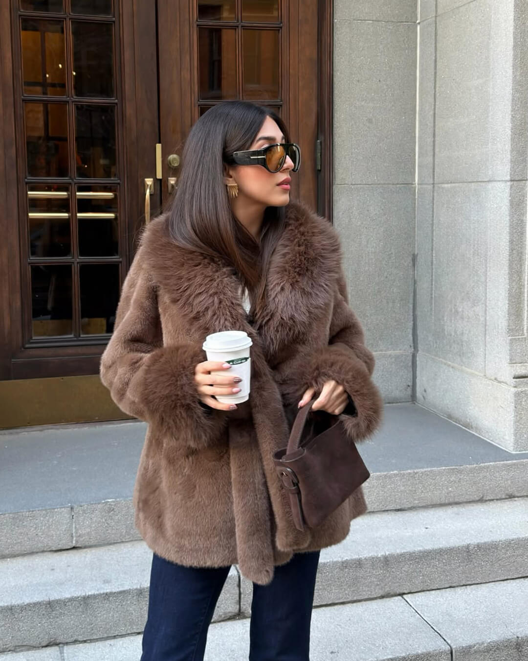 Women's Coat with Faux Fur Trim Collar and Cuffs - photo 7