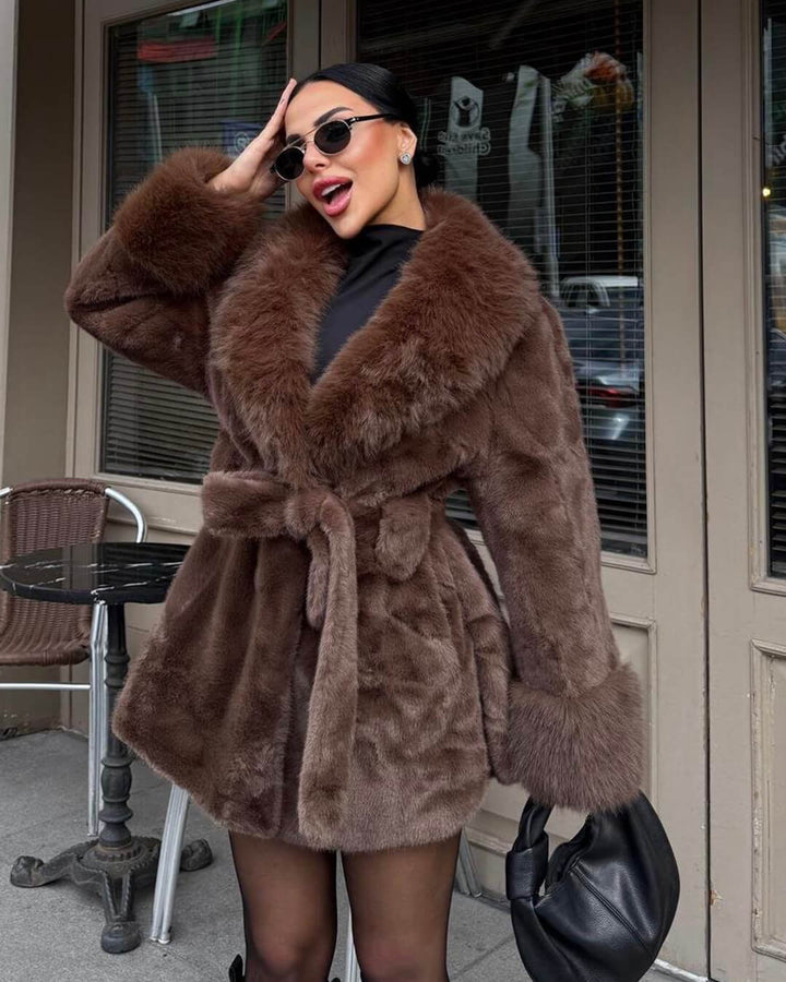 Women's Coat with Faux Fur Trim Collar and Cuffs - photo 8