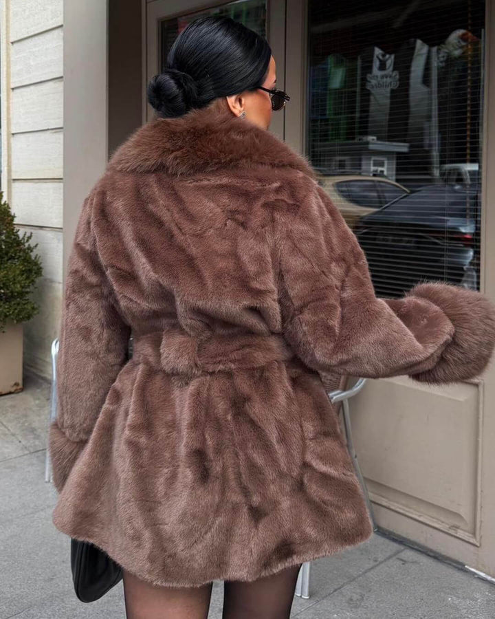 Women's Coat with Faux Fur Trim Collar and Cuffs - photo 9