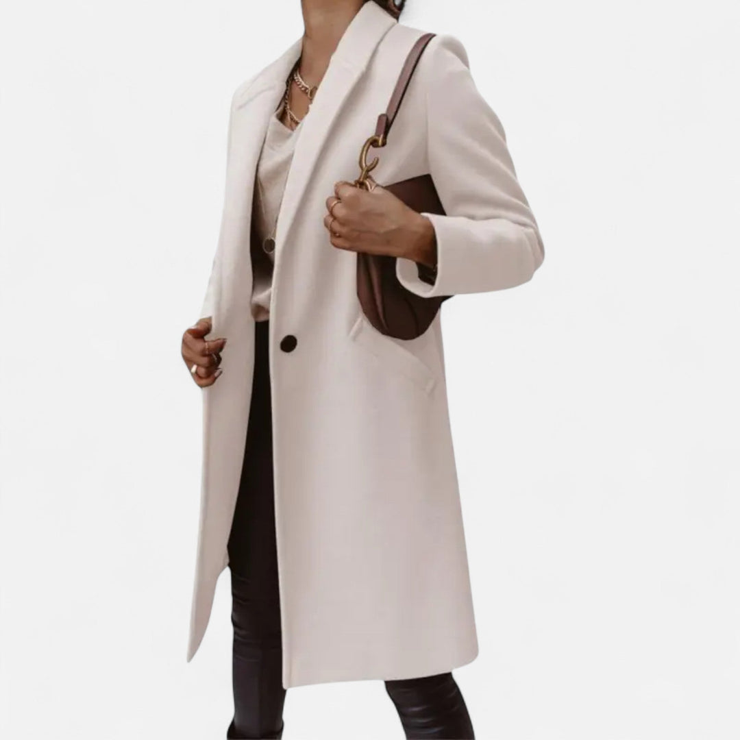 Women's Longline Button-Front Coat with Side Pockets and Collar - photo 1