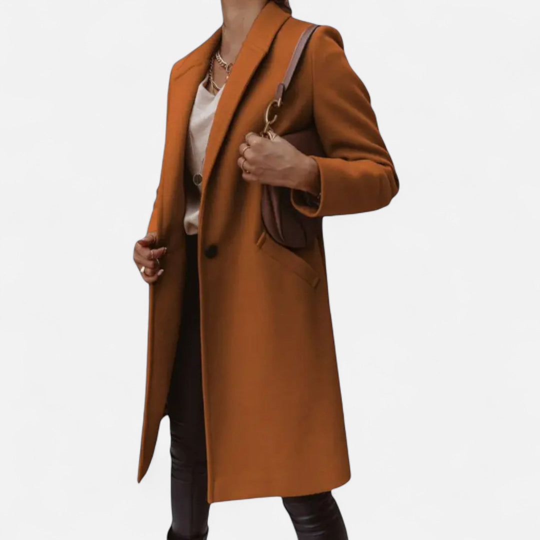 Women's Longline Button-Front Coat with Side Pockets and Collar - photo 2