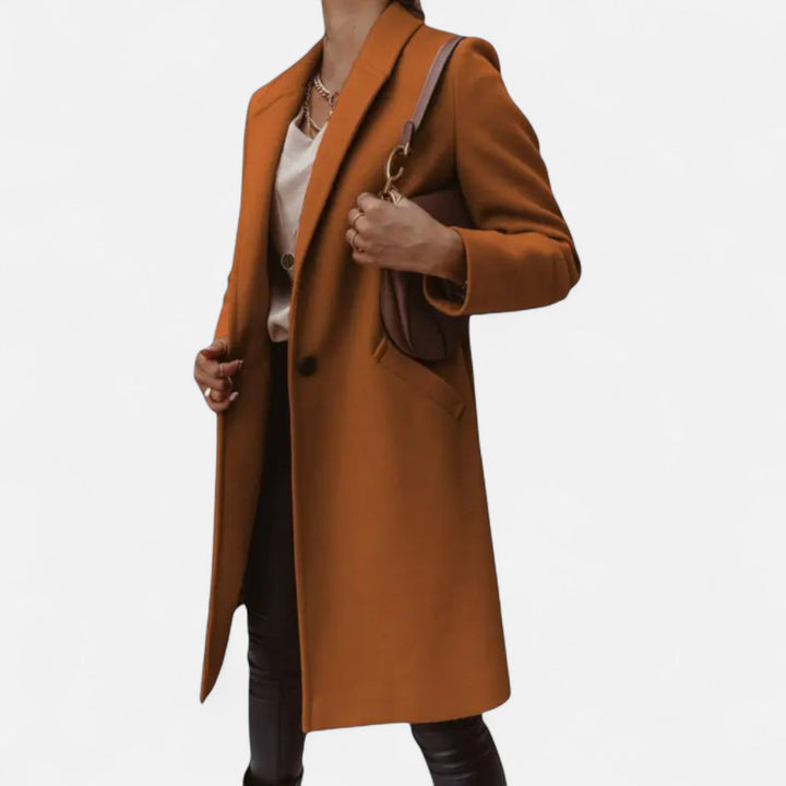 Women's Longline Button-Front Coat with Side Pockets and Collar - photo 2