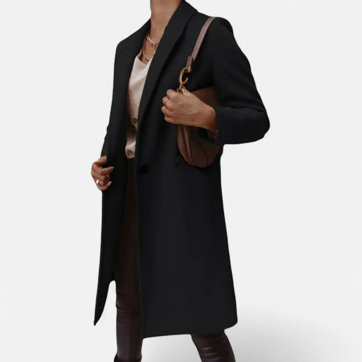 Women's Longline Button-Front Coat with Side Pockets and Collar - photo 3
