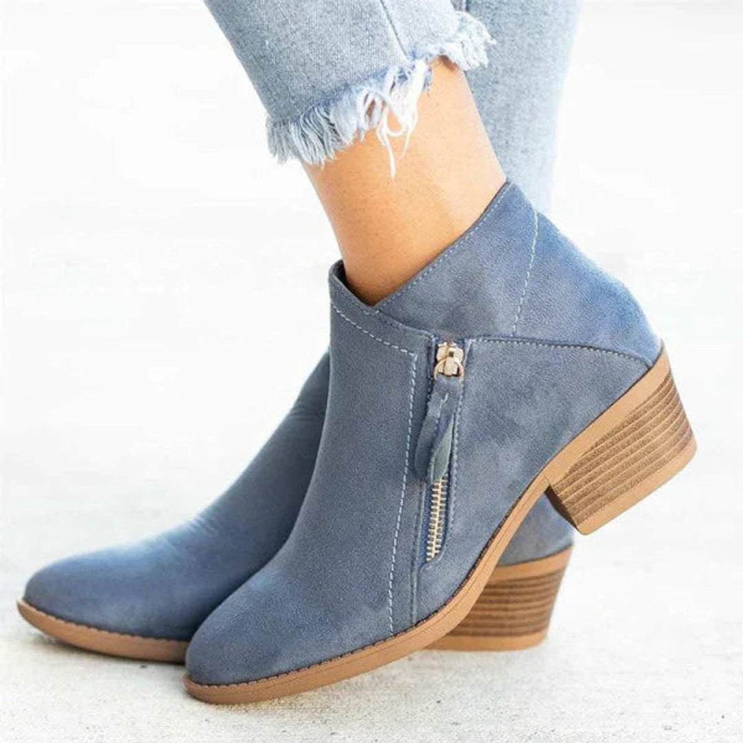 Women's Low-heel Side-zip Suede Ankle Boots - photo 1