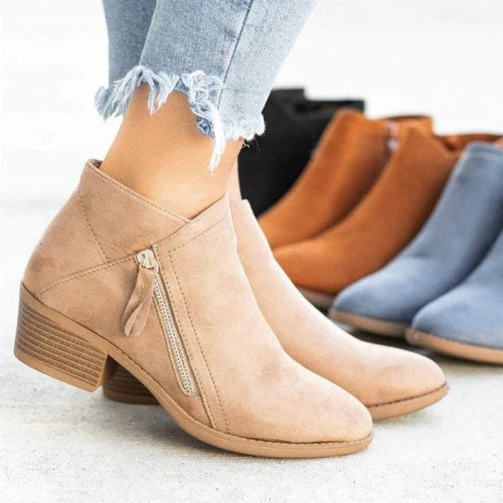 Women's Low-heel Side-zip Suede Ankle Boots - photo 4