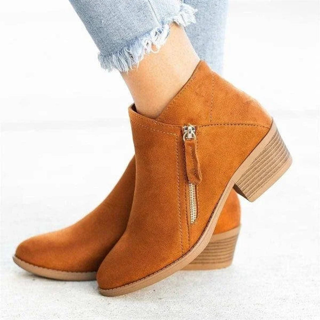 Women's Low-heel Side-zip Suede Ankle Boots - photo 5