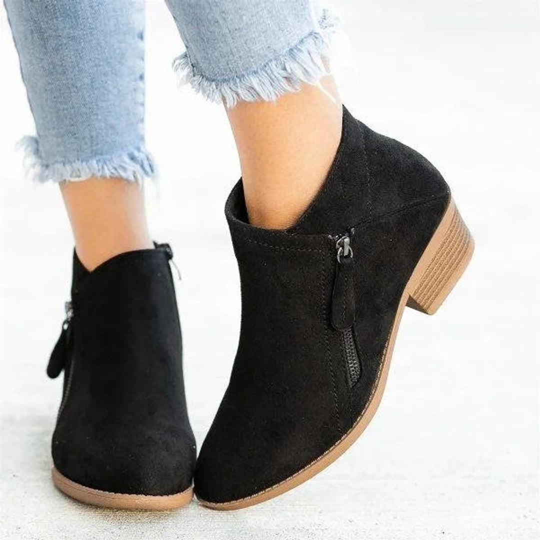 Women's Low-heel Side-zip Suede Ankle Boots - photo 6
