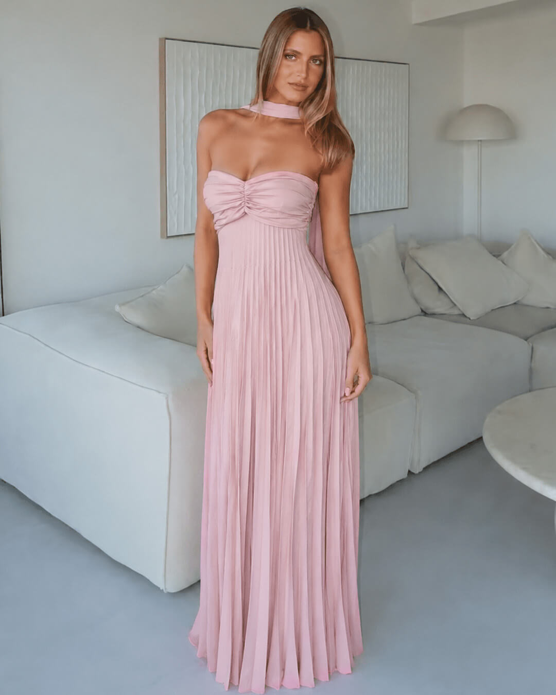 Women's Mesh Wrap Maxi Dress with Sleeveless Cut - photo 3
