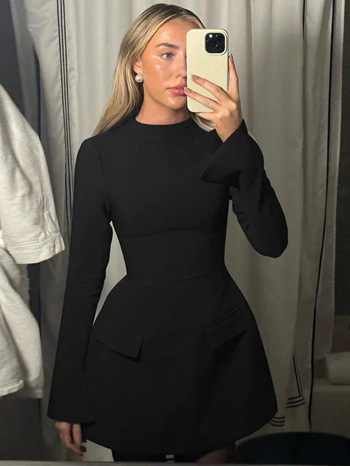 Women's Mini Dress with Pockets and Long Sleeves - photo 6