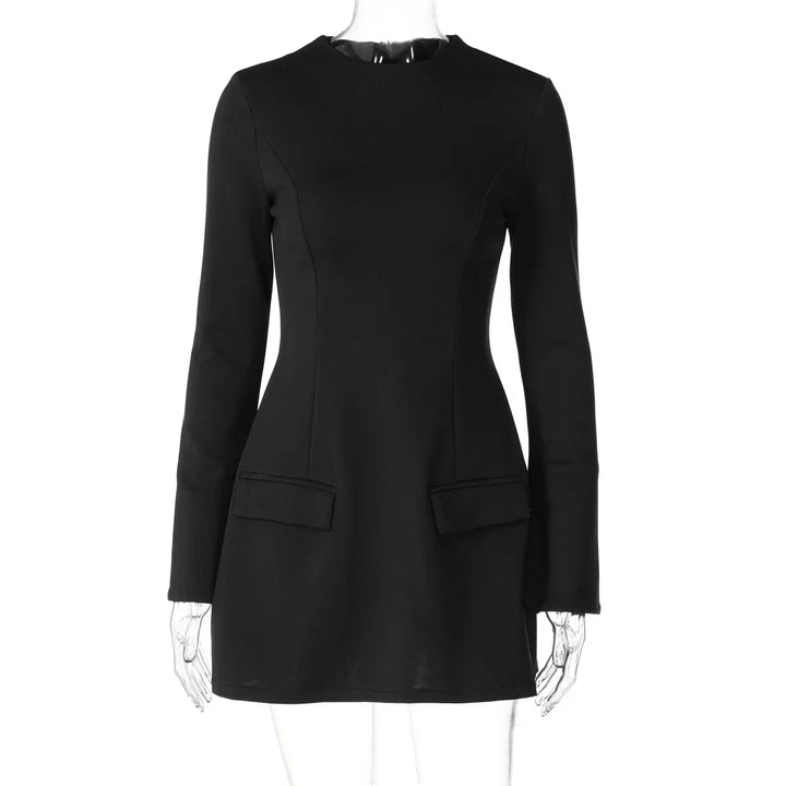 Women's Mini Dress with Pockets and Long Sleeves - photo 7