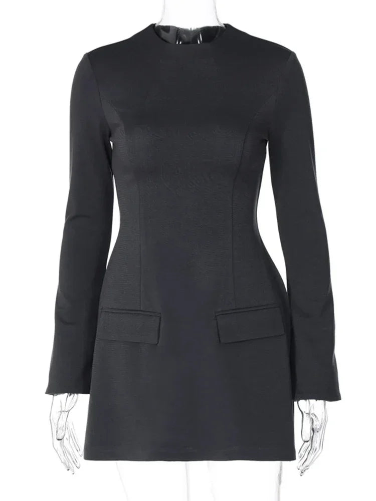 Women's Mini Dress with Pockets and Long Sleeves - photo 8