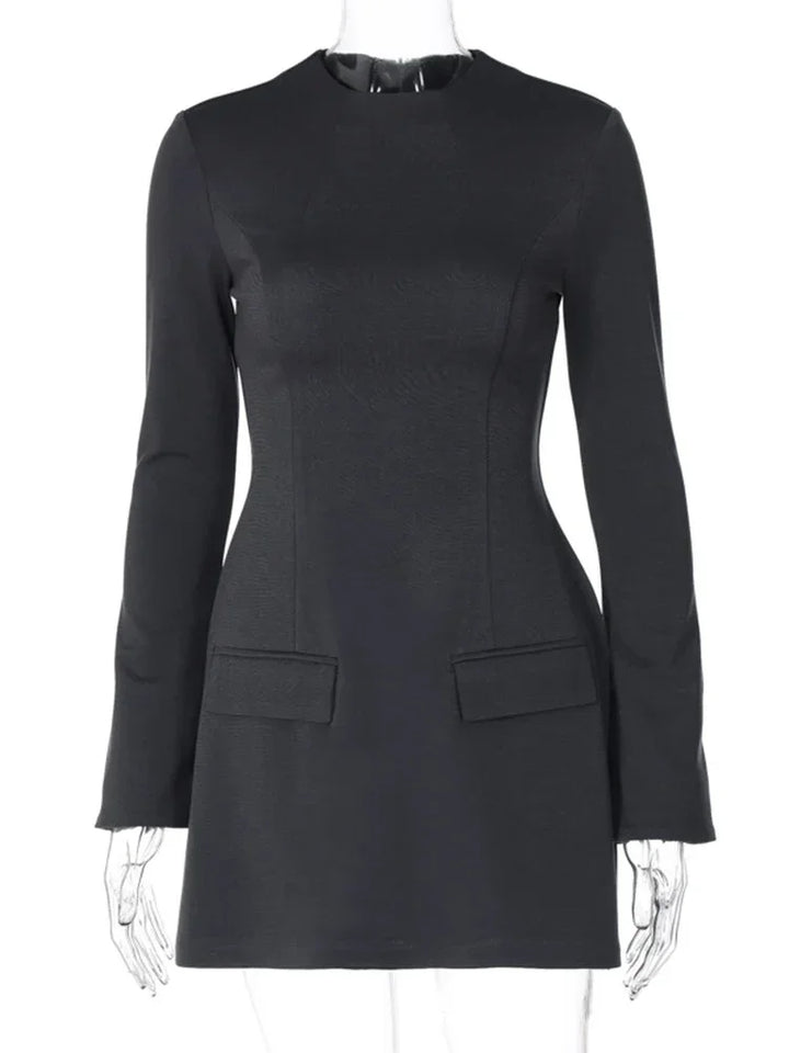 Women's Mini Dress with Pockets and Long Sleeves - photo 8