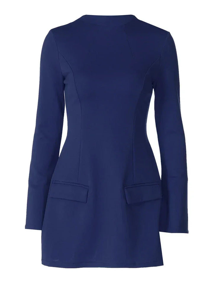 Women's Mini Dress with Pockets and Long Sleeves - photo 9